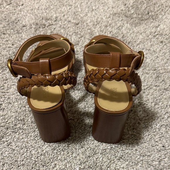 Michael Kors Tan Heeled Sandals with Gold Accent - Picture 3 of 7